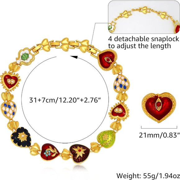 Gold Chunky Necklace Women Vintage Heart Pendant Statement Jewelry Gift - Picture 2 of 6